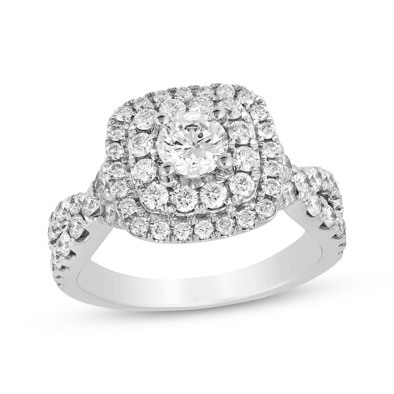 Round-Cut Diamond Cushion Frame Twist Engagement Ring 1-3/4 ct tw 14K White Gold