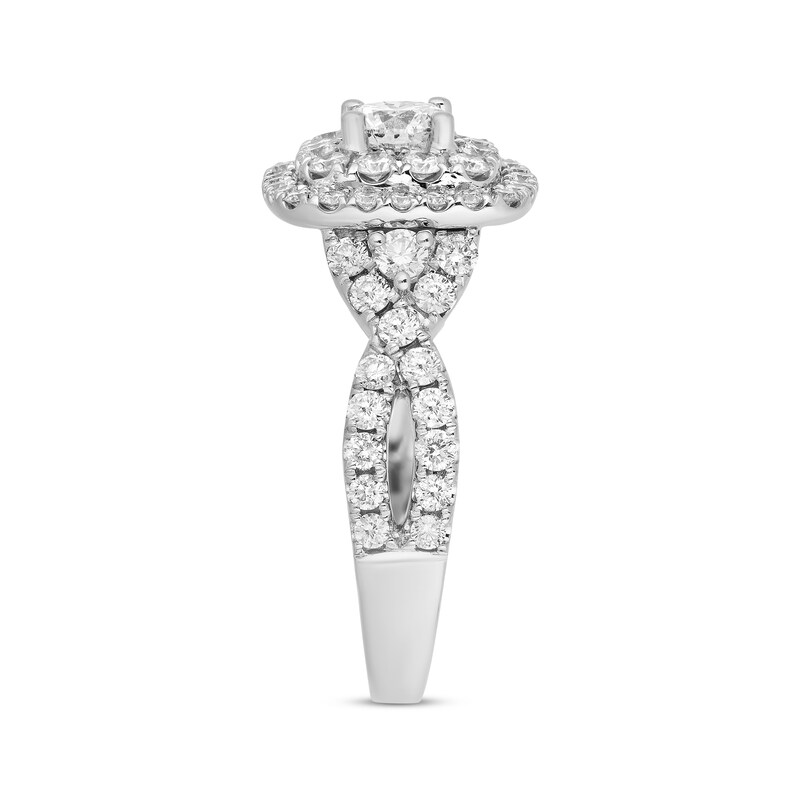 Round-Cut Diamond Cushion Frame Twist Engagement Ring 1-3/4 ct tw 14K White Gold