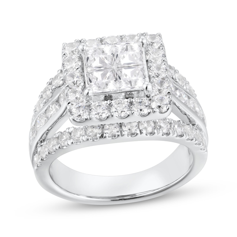 Princess-Cut Quad Diamond Split Shank Engagement Ring 3 ct tw 14K White Gold