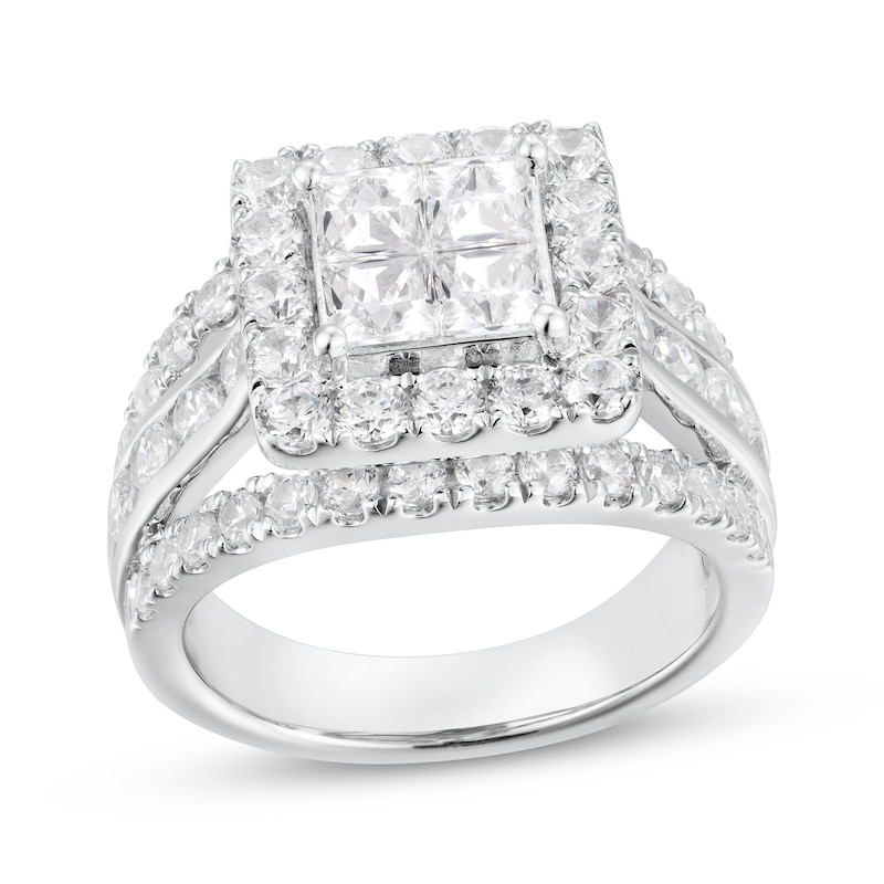 Main Image 1 of Adore Princess-Cut Quad Diamond Split Shank Engagement Ring 3 ct tw 14K White Gold
