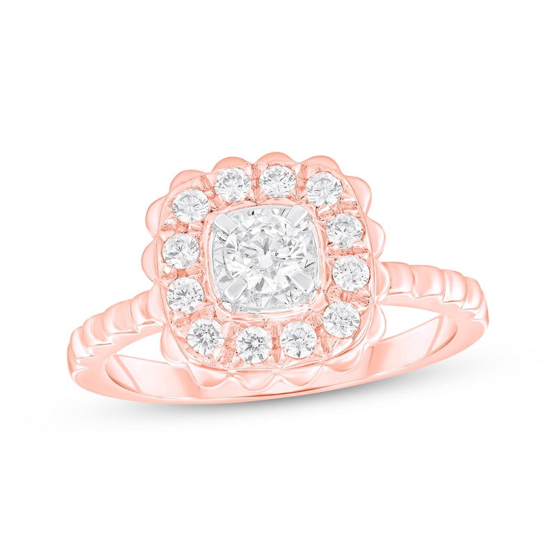 Round-Cut Diamond Flower Engagement Ring 1/2 ct tw 10K Rose Gold
