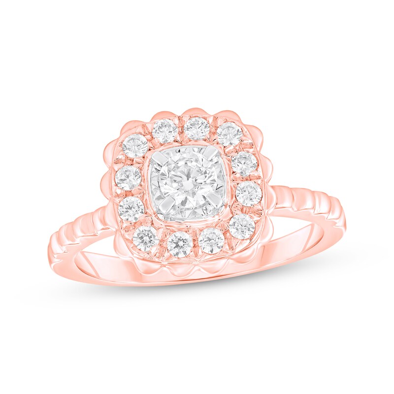 Round-Cut Diamond Flower Engagement Ring 1/2 ct tw 10K Rose Gold