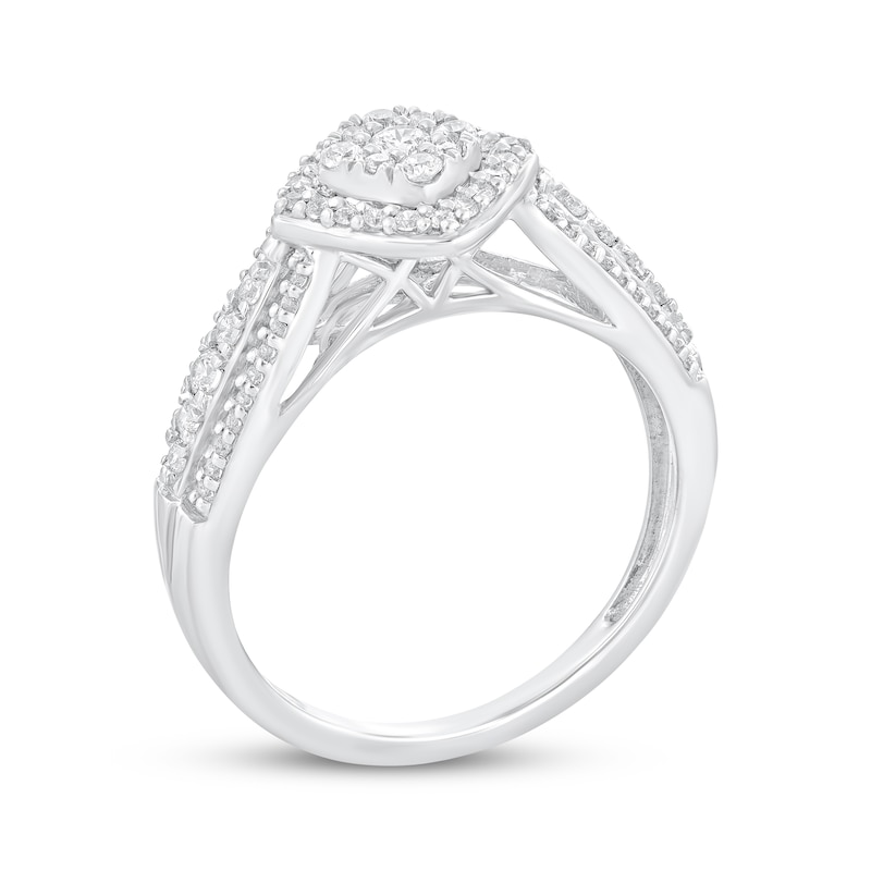 Round-cut Multi-Diamond Center Cushion Frame Engagement Ring 1/2 ct tw 10K White Gold