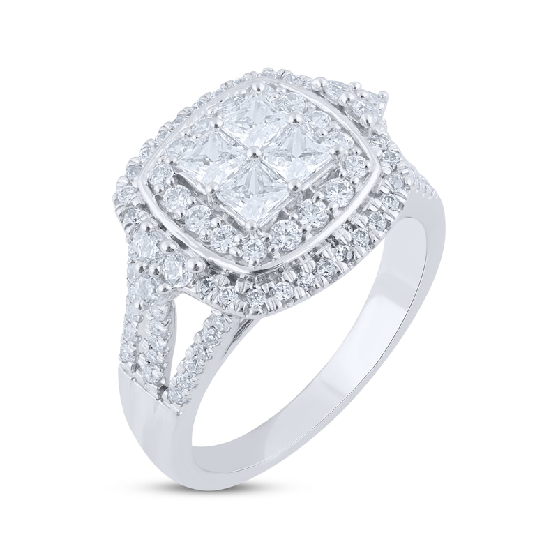 Princess-Cut Quad Diamond Engagement Ring 1-1/2 ct tw 10K White Gold
