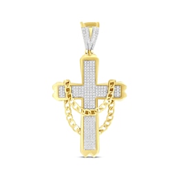 Men's Diamond Chain-Draped Cross Charm 1/2 ct tw 10K Yellow Gold