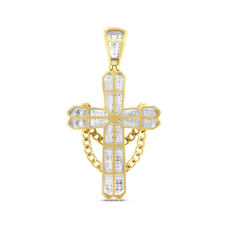 Main Image 2 of Men's Diamond Chain-Draped Cross Charm 1/2 ct tw 10K Yellow Gold