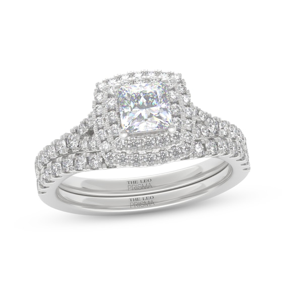 THE LEO Prisma Diamond Princess-Cut Double Halo Bridal Set 1-1/5 ct tw 14K White Gold