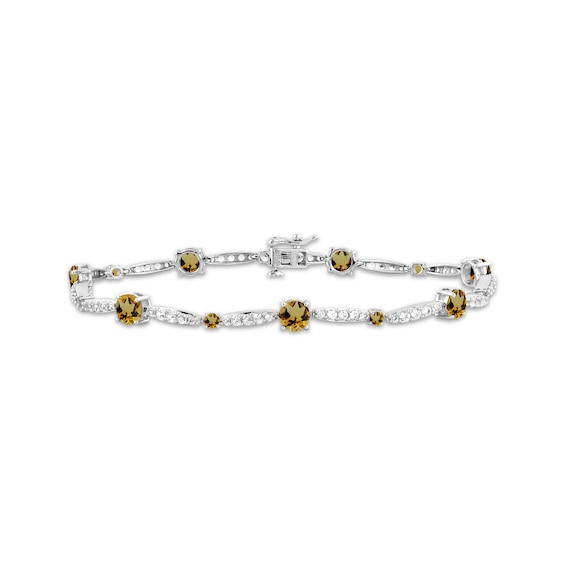 Citrine & White Lab-Created Sapphire Link Bracelet Sterling Silver 7.5"