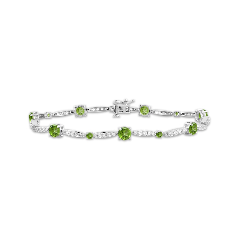 Main Image 1 of Peridot & White Lab-Created Sapphire Link Bracelet Sterling Silver 7.5"