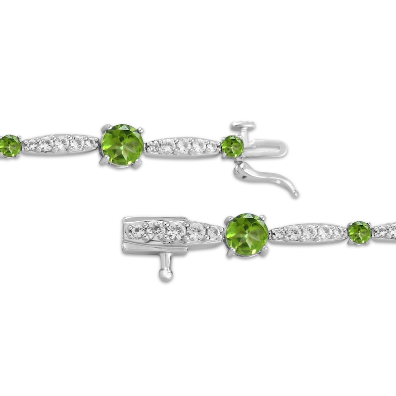 Main Image 3 of Peridot & White Lab-Created Sapphire Link Bracelet Sterling Silver 7.5"