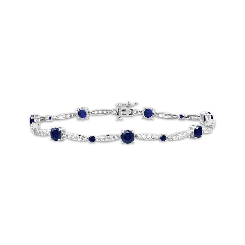 Main Image 1 of Blue & White Lab-Created Sapphire Link Bracelet Sterling Silver 7.5"