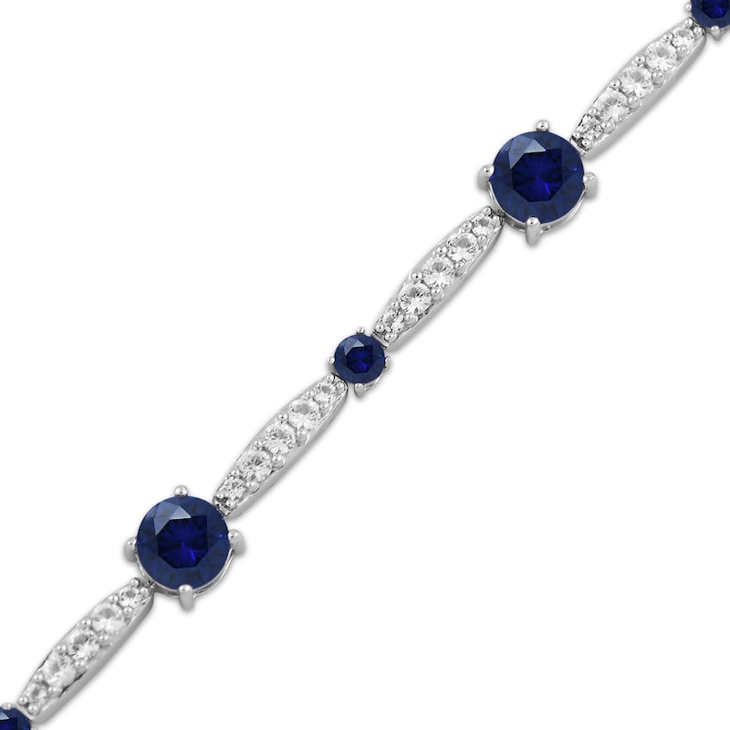 Main Image 2 of Blue & White Lab-Created Sapphire Link Bracelet Sterling Silver 7.5"