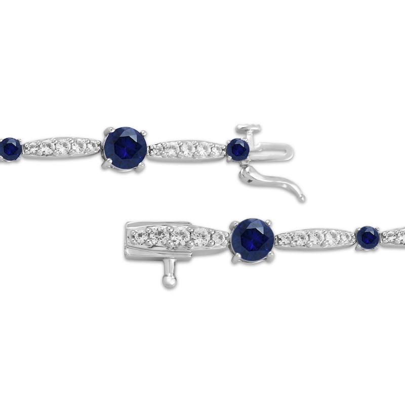 Main Image 3 of Blue & White Lab-Created Sapphire Link Bracelet Sterling Silver 7.5"