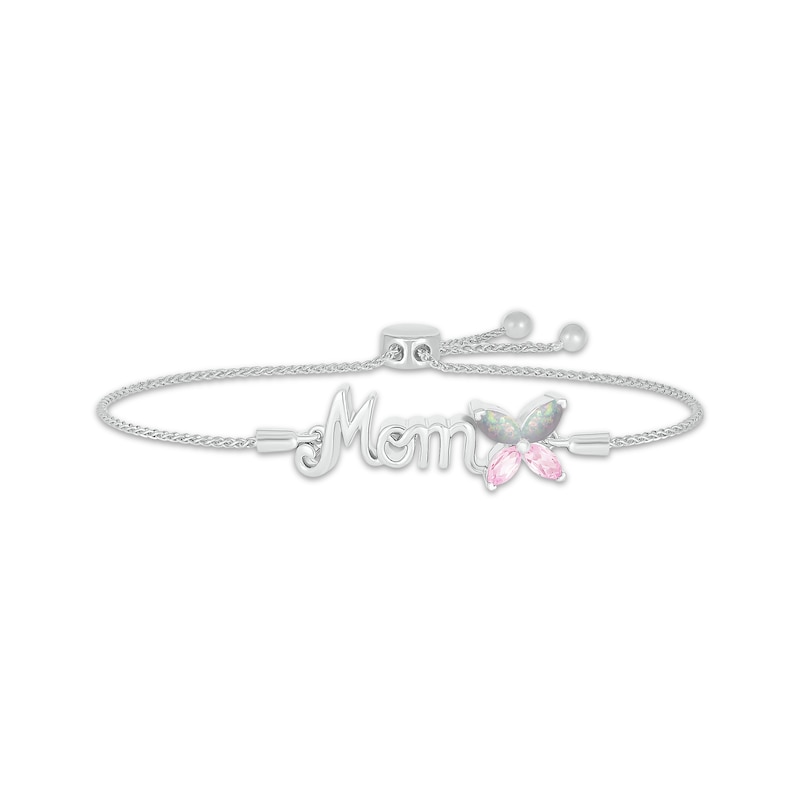 Marquise-Cut Lab-Created Opal & Pink Lab-Created Sapphire Butterfly "Mom" Bolo Bracelet Sterling Silver