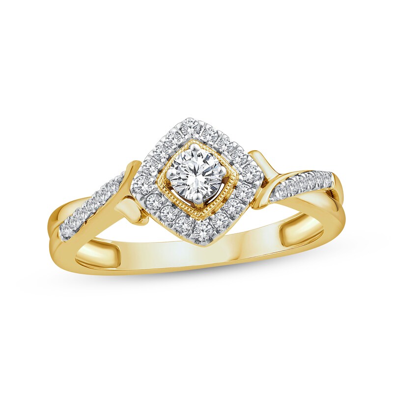 Main Image 1 of Adore Round-Cut Diamond Cushion Halo Engagement Ring 1/3 ct tw 10K Yellow Gold