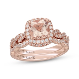 Neil Lane Cushion-Cut Morganite & Diamond Halo Bridal Set 5/8 ct tw Diamonds 14K Rose Gold