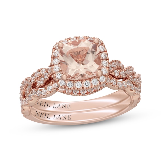 Neil Lane Cushion-Cut Morganite & Diamond Halo Bridal Set 5/8 ct tw Diamonds 14K Rose Gold