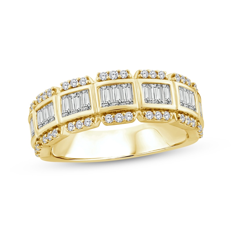 Main Image 1 of Adore Baguette & Round-Cut Diamond Anniversary Ring 1 ct tw 14K Yellow Gold