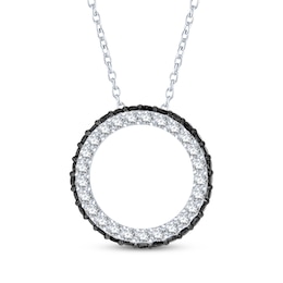 Black & White Diamond Open Circle Necklace 1/2 ct tw 10K White Gold 18"