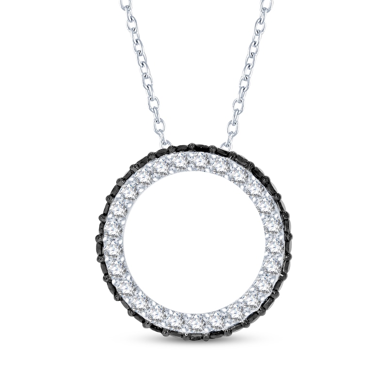 Main Image 1 of Black & White Diamond Open Circle Necklace 1/2 ct tw 10K White Gold 18"