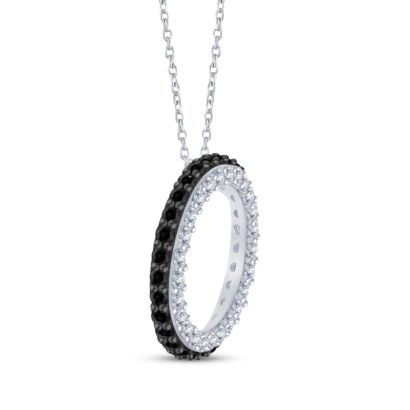Main Image 2 of Black & White Diamond Open Circle Necklace 1/2 ct tw 10K White Gold 18"