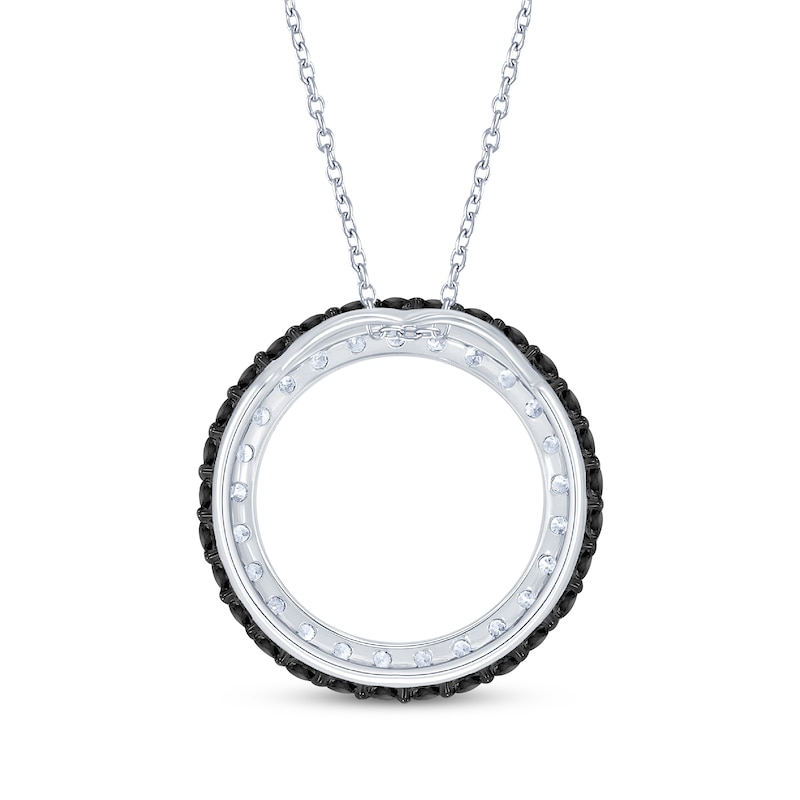 Main Image 3 of Black & White Diamond Open Circle Necklace 1/2 ct tw 10K White Gold 18"