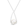 Thumbnail Image 1 of Cultured Pearl & White Lab-Created Sapphire Oval Twist Frame Necklace Sterling Silver 18"