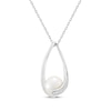 Thumbnail Image 2 of Cultured Pearl & White Lab-Created Sapphire Oval Twist Frame Necklace Sterling Silver 18"