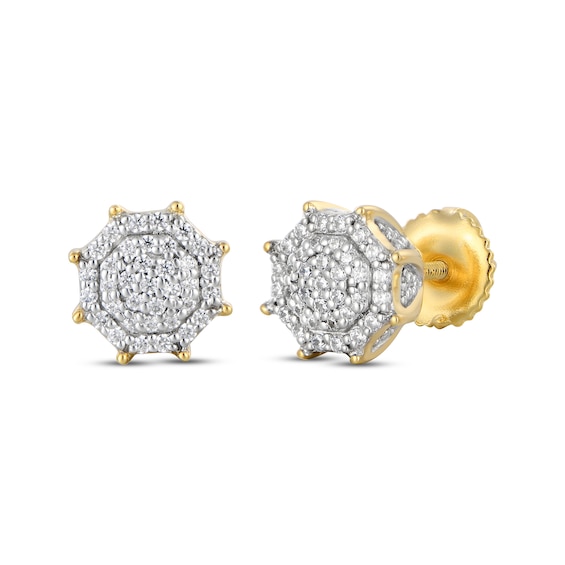 Men's Multi-Diamond Octagon Stud Earrings 1/4 ct tw 10K Yellow Gold