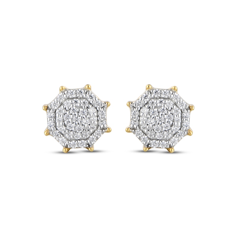 Main Image 2 of Men's Multi-Diamond Octagon Stud Earrings 1/4 ct tw 10K Yellow Gold