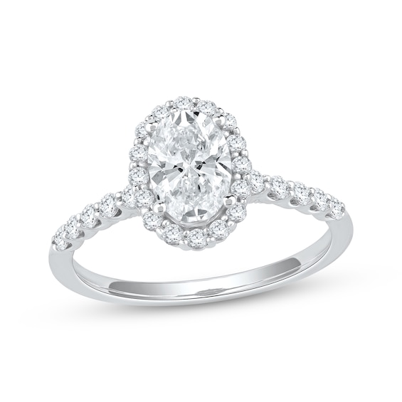Lab-Grown Diamonds Oval-Cut Halo Engagement Ring 1-1/2 ct tw 14K White Gold