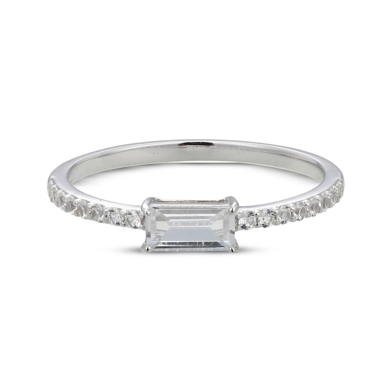 Main Image 3 of Baguette-Cut White Lab-Created Sapphire Ring Sterling Silver