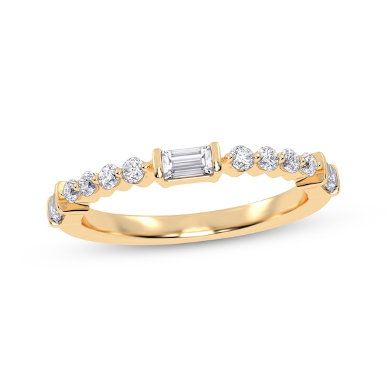 Adore Round and Baguette-Cut Diamond Stackable Anniversary Ring 1/4 ct tw 14K Yellow Gold