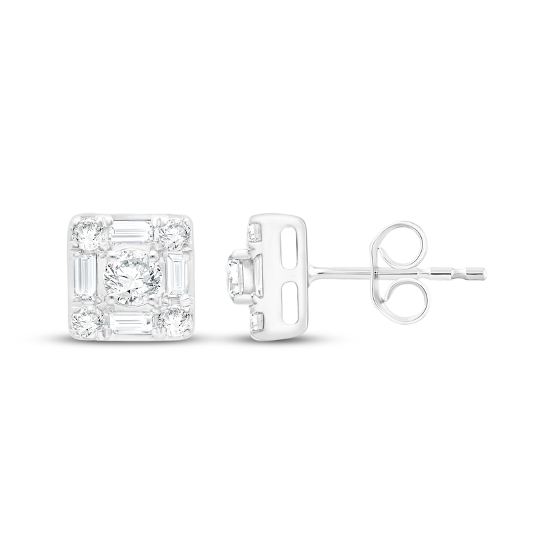 Main Image 1 of KAY Lab-Grown Diamonds Baguette & Round-Cut Stud Earrings 3/4 ct tw 14K White Gold