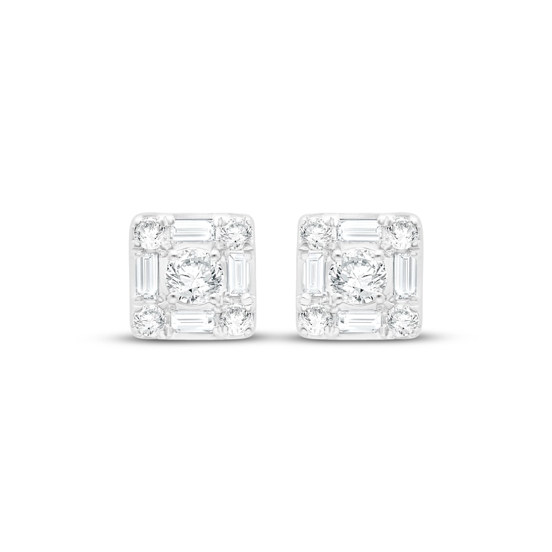 Main Image 2 of KAY Lab-Grown Diamonds Baguette & Round-Cut Stud Earrings 3/4 ct tw 14K White Gold