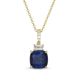 Cushion-Cut Blue & White Lab-Created Sapphire Necklace 18K Yellow Gold-Plated Sterling Silver 18"