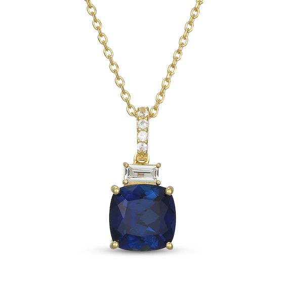 Cushion-Cut Blue & White Lab-Created Sapphire Necklace 18K Yellow Gold-Plated Sterling Silver 18"