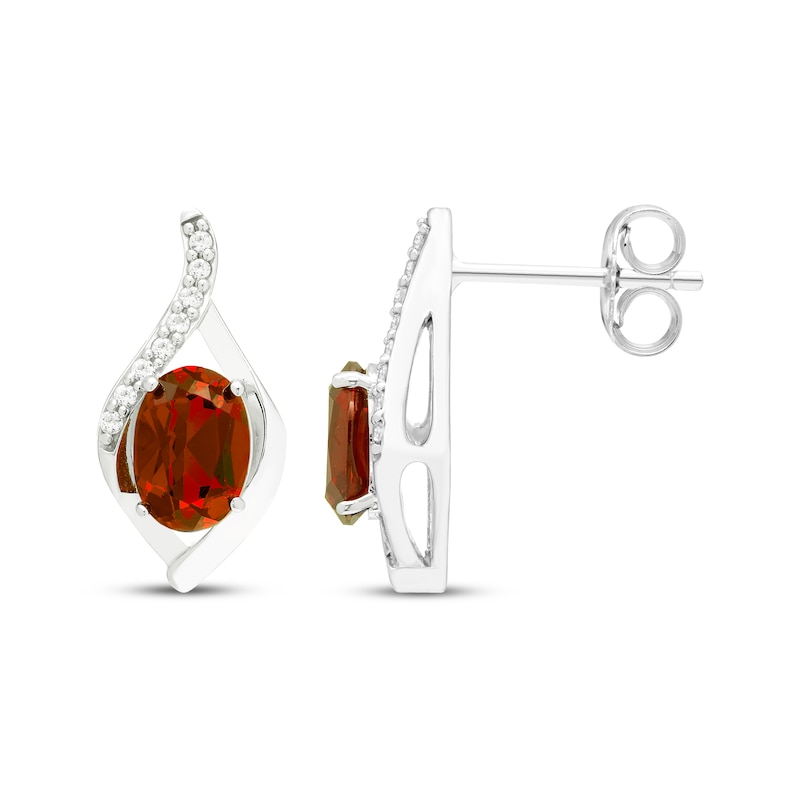 Main Image 3 of Oval-Cut Garnet & White Lab-Created Sapphire Drop Earrings Sterling Silver