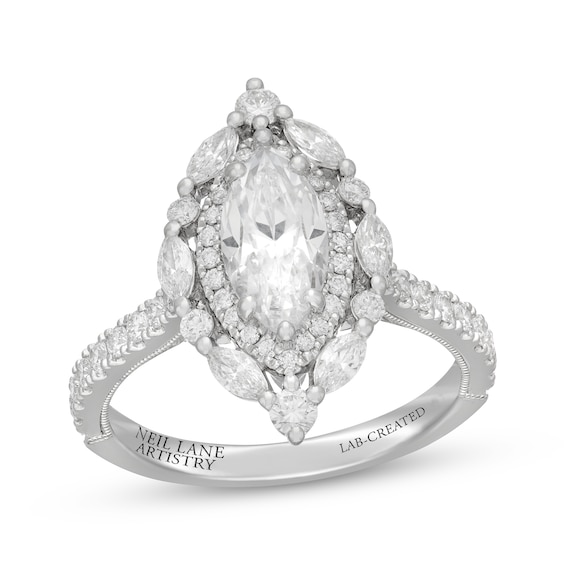 Neil Lane Artistry Marquise-Cut Lab-Grown Diamond Double Halo Engagement Ring 2 ct tw 14K White Gold
