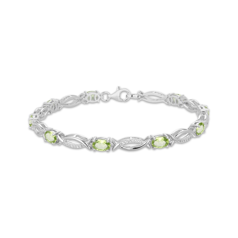 Main Image 1 of Oval-Cut Peridot & White Lab-Created Sapphire Link Bracelet Sterling Silver 7.25"