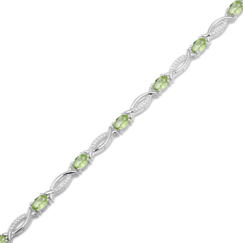 Main Image 2 of Oval-Cut Peridot & White Lab-Created Sapphire Link Bracelet Sterling Silver 7.25"