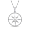 Thumbnail Image 1 of Cultured Pearl & White Lab-Created Sapphire Star Circle Necklace Sterling Silver 18"