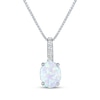 Thumbnail Image 1 of Oval-Cut Lab-Created Opal & White Lab-Created Sapphire Drop Necklace Sterling Silver 18"