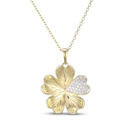 Diamond Pavé Flower Heart Necklace 1/6 ct tw 10K Yellow Gold 18"