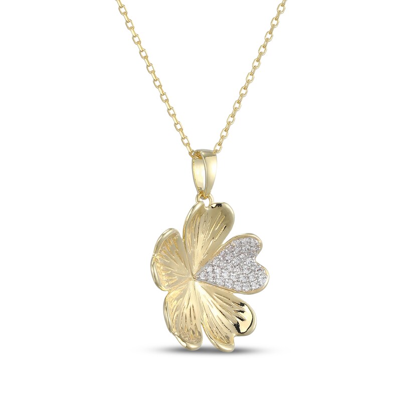 Main Image 2 of Diamond Pavé Flower Heart Necklace 1/6 ct tw 10K Yellow Gold 18"