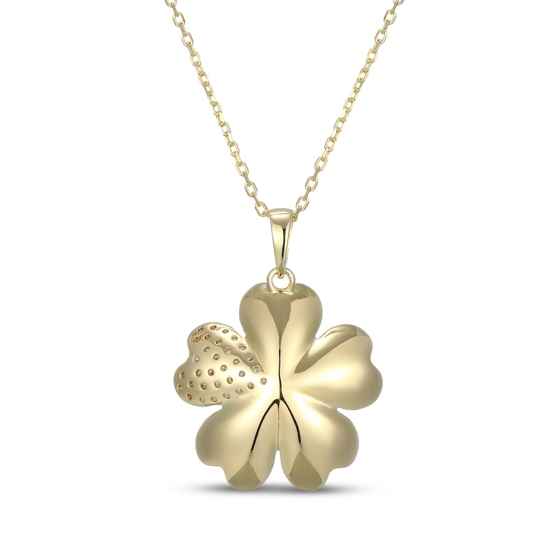 Main Image 3 of Diamond Pavé Flower Heart Necklace 1/6 ct tw 10K Yellow Gold 18"