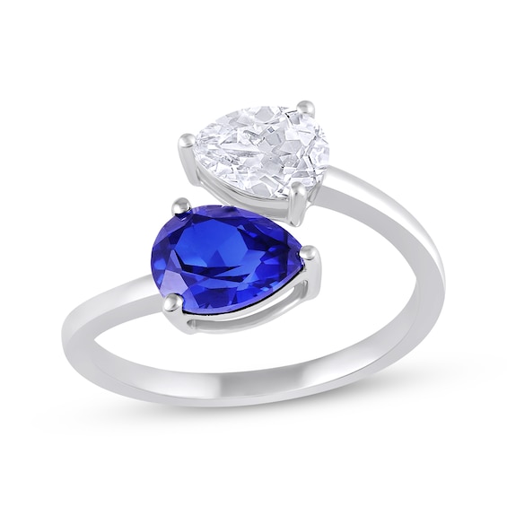 Pear-Shaped Blue & White Lab-Created Sapphire Bypass Ring Sterling Silver