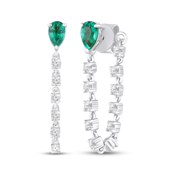 STUDIO BY KAY Pear-Shaped Lab-Created Emerald & White Lab-Created Sapphire Front-Back Dangle Earrings Sterling Silver