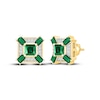 Thumbnail Image 1 of Men's Square-Cut Lab-Created Emerald & White Lab-Created Sapphire Stud Earrings 10K Yellow Gold
