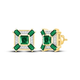 Men's Square-Cut Lab-Created Emerald & White Lab-Created Sapphire Stud Earrings 10K Yellow Gold
